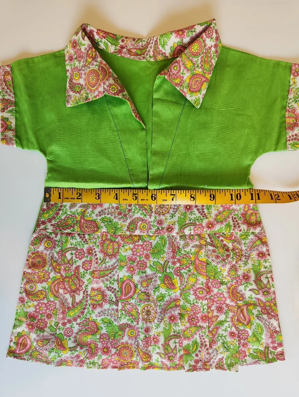 Vintage Handmade Retro Clothes Pin Holder Bag Floral Cotton Pleated Skirt Dress